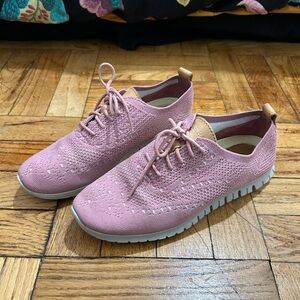 Cole Haan Knit Lace-Up Sneakers in Dusty Pink with Tan Accents